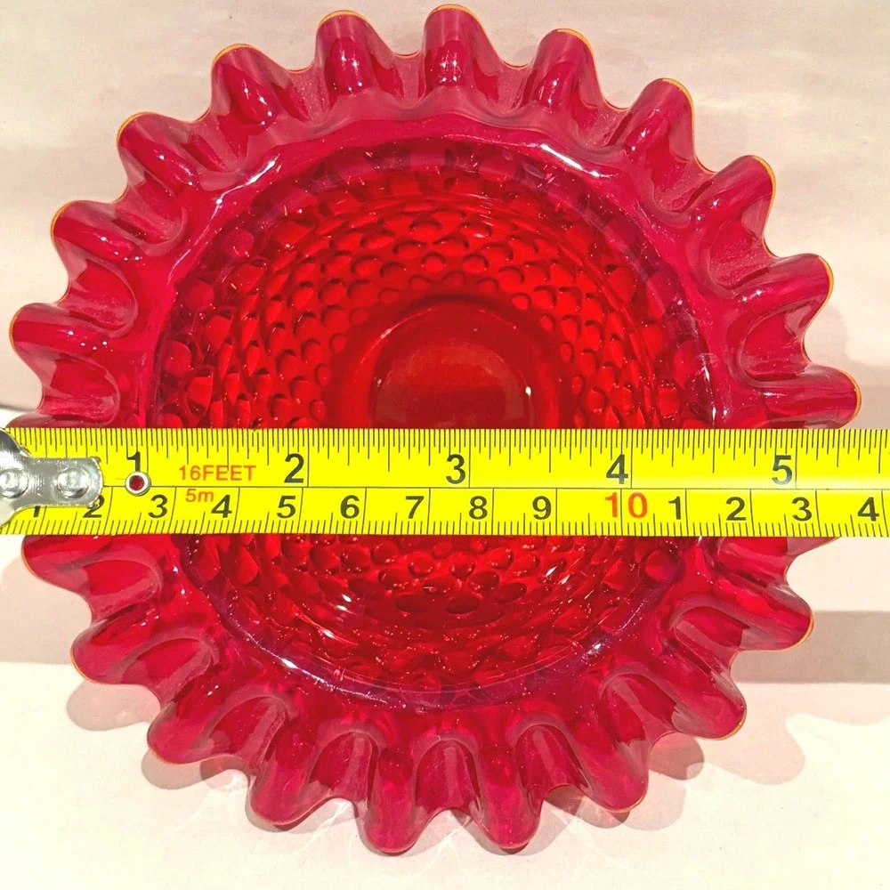 Vintage Fenton LG Wright Ruby Red Hobnail 3 Pc Fairy Lamp Ruffled UV Glow